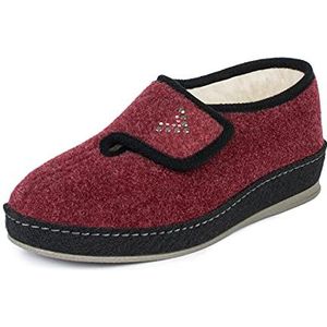 SCHAWOS Johanna Vilten pantoffels voor dames, warm gevoerd, scheerwol, antislip, klittenbandsluiting, bordeaux, 41 EU