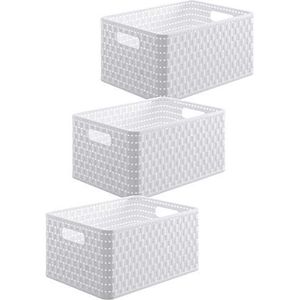 Rotho Country Set van 3 opbergboxen 6l in rotan-look, Kunststof (PP) BPA-vrij, wit, 3 x A5/6l (28.0 x 18.5 x 12.6 cm)