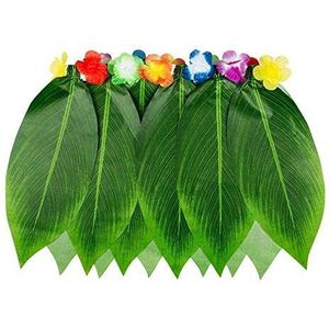 Boland 52245 Hawaii Rock Palmbladeren, minirok met kunstbladeren en kleurrijke kunstbloemen, strandfeest, zomerfeest, carnaval, themafeest, Hula Hula