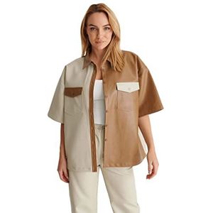 NA-KD Dames Oversized Pu Shirt met korte mouwen, Meerkleurig, 32