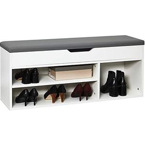 Meerveil Schoenenbank van E1 houten spaanplaat, opklapbare schoenenkast met zitkussen, hal schoenenrek 104 x 45 x 30 cm (wit), H1071SB02WT, 104D x 30W x 45H cm