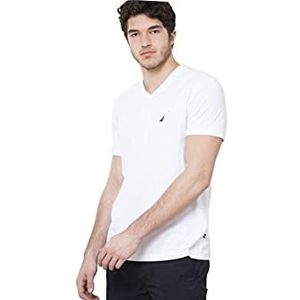 Nautica Men's Short Sleeve Stretch Slim Fit Vee Neck T-Shirt, Bright White, Medium