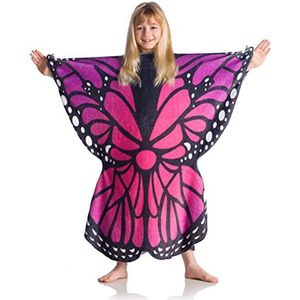 Kanguru Butterfly Kids, superzacht, gezellig, pluizig, warm, fleece draagbare vlinderdeken, kindermaat, roze, blauw, zwart, 80 x 90 cm