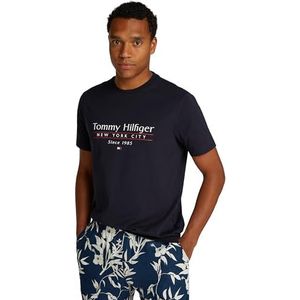 Tommy Hilfiger - Hilfiger Center Stack Tee - T-shirt - Blauw - Katoen