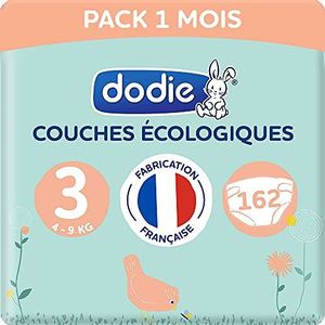 Dodie - Ecologische & Franse luiers – maat 3 (4 tot 9 kg) – verpakking 1 maand 162 luiers (3 x 54 stuks)