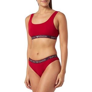 Emporio Armani Dames Dames Bralette Bra+Braziliaanse letter Tartan Christmas Cotton Lingerie Set, robijnrood, M