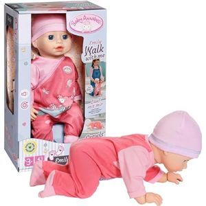 Baby Annabell Emily Walk with Me 710623-43cm Pop met Roze Romper en Hoed - Inclusief Realistische Kenmerken - Vereist 3 AAA Batterijen (Niet Inbegrepen) - Geschikt voor Kinderen vanaf 3+ Jaar.