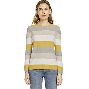 TOM TAILOR Dames Gebreide trui met structuur 1021036, 24659 - Camel Ottoman Stripe, 3XL