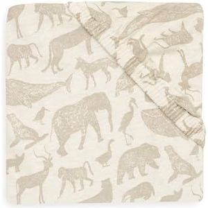 Jollein Hoeslaken jersey - voor wiegen - dieren, nougat - 40/50x80/90 cm - 100% katoen - hoeslaken - dierenprint, beige