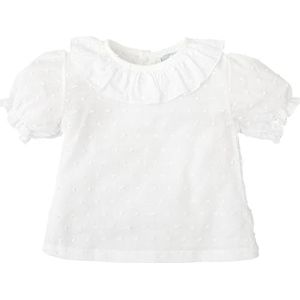 BABIDU Babyhemd voor meisjes, katoen, plumetti, kraag met ruches en korte mouwen met stretch, ademende en zachte stof, elegant design voor lente en zomer, Beige, 12 meses