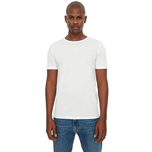 Trendyol Heren witte mannelijke basic slimitische fit ronde kraag korte mouwen T-shirt, wit, klein