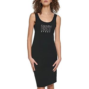 DKNY Women's Casual Sport Tank Dress, Black/Silver, Medium