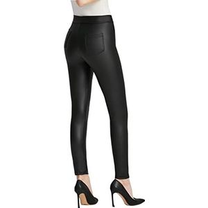 Everbellus Vrouwen Sexy Faux Lederen Leggings met Zakken Skinny Lederen Broek Zwart Large, Zwart