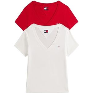 Tommy Jeans - S/S T-shirt - Ecru/Saffierrood - Dames