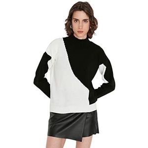 Trendyol Vrouwen Staande Kraag Colorblock Regular Sweater Sweater, Zwart, L, Zwart, L