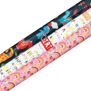 Glick Luxe Roll Wrap Bundel - 3 Kinderontwerpen voor Geschenkverpakking Cadeaus - Perfect voor Verjaardagen en ander Ambachtelijk gebruik.