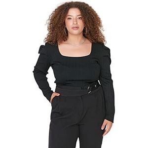 Trendyol Vrouwen Plus Size Getailleerde Bodycon Vierkante Kraag Knitwear Plus Size Blouse, Zwart, 5XL