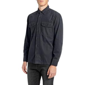 Replay Herenhemd met lange mouwen van katoen, 088 Deep Blue, M