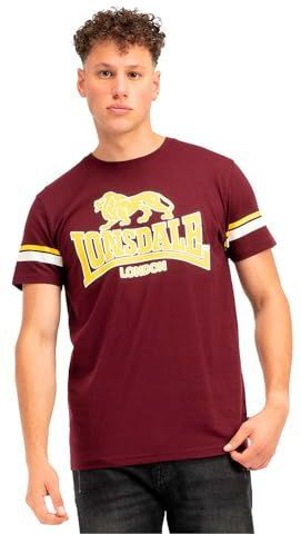 Lonsdale Methley T-shirt voor heren, Oxblood/geel/wit, L
