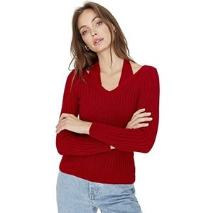 Trendyol Dames Regular Fit Basic Crew Neck Knitwear Sweater Sweatshirt, Rood, S