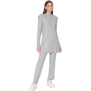 Trendyol Dames vrouw effen geweven tweedelige set gecoördineerde outfit (Pack van 2), Grijs, 68