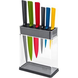 KUHN RIKON COLORI+ messenblok Vision met mes, incl. 7 stuks verschillende, gekleurde messen, grijs, transparant