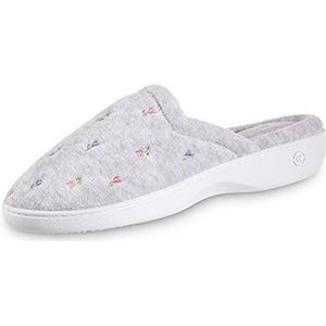 Isotoner Dames Classic Terry Clog Slippers Slip on, Heather Grey Flower, Medium / 7,5-8 US, Heather Grey Flower, 37.5/38 EU