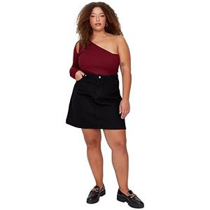 Trendyol Dames Plus Size Mini A-lijn Skater Denim Plus Size Rok, Zwart, 2XL, Zwart, XXL