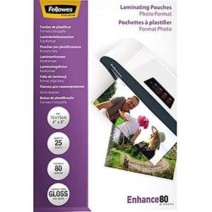 Fellowes Verbeter 10x15cm 80 Micron Glossy Lamineren Foto Pouches - 25 Pack