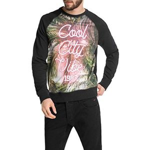 edc by ESPRIT Heren slim fit sweatshirt met print, zwart (black 001), L