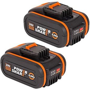 WORX WA3553.2 20 V Li-Ion accuset voor het opladen van WORX apparaten: 2 x 4000 mAh accu - gereedschapsset met 2 accu's