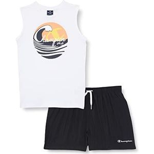 Champion Legacy Back To The Beach Graphic S/L T-shirt & beachshorts, (wit/zwart), 3-4 jaar, kinderen en jongens