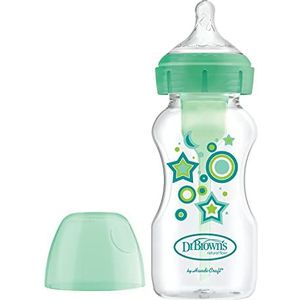 Dr. Brown's Anti-koliek fles, brede opening, 270 ml, groen - sterren voor babyfles + 0 maanden