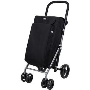 Carlett Boodschappentrolley + geschenkhaak, inklapbare trolley voor supermarkt, met 4 wielen, grote inhoud 25 kg, hoofdvak 48 l, koeltas 10 l, zwart