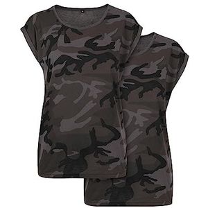 Build your Brand Dames T-Shirt Ladies Extended Shoulder Camo Tee 2-Pack Darkcamo S, camouflage (dark camo), S