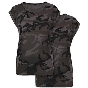 Build your Brand Dames T-Shirt Ladies Extended Shoulder Camo Tee 2-Pack Darkcamo XS, camouflage (dark camo), XS