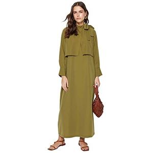 Trendyol Rechte maxi-jurk met lange mouwen voor dames, casual/casual, normale hijab-jurk, Kaki, 44