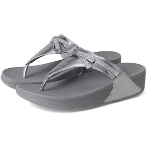 Fitflop Dames LULU Glitz-Bow lederen teen post sandalen, zilver, 3 UK, Silvereen, 36 EU