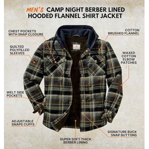 Legendary Whitetails Overhemdjas van flanel met capuchon voor heren, met voering van sherpa, voor kamperen, ‘s nachts, S