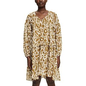 ESPRIT Collection Gerecycled: chiffon jurk met patroon, olijfgroen, S