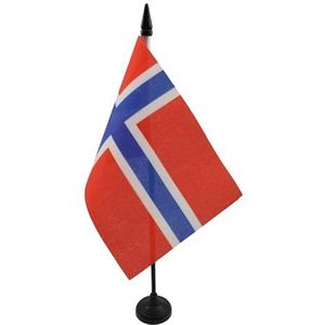 Noorse Tafelvlag 15x10 cm - Noorse Bureaivlag 15 x 10 cm - Zwarte plastic stok en voet - AZ FLAG