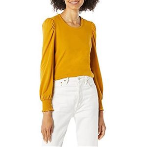 Amazon Essentials Dames T-shirt met lange mouwen en ronde hals gesmokt manchet, tabaksbruin, medium