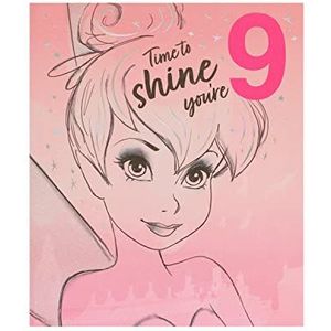 UK Greetings Disney 9e verjaardagskaart voor haar/meisje/vriendin met envelop - roze en zilver ontwerp - met Tinker-Bell, Multi, 159 mm x 184 mm