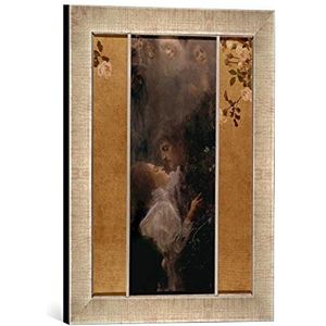 Ingelijste afbeelding van Gustav Klimt ""Love, 1895"", kunstdruk in hoogwaardige handgemaakte fotolijst, 30x40 cm, zilver raya