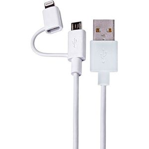 DCU Tecnologic | Oplaadkabel | Lightning Micro USB naar USB 2.0 | Lightning en Micro USB lader | Compatibel met iPhone | Lengte: 1M | Wit