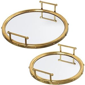 Set van 2 ronde trays van metaal en spiegel, goudkleurig, 47 x 9 cm en 40 x 9 cm, INT.41 en 33 cm