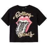 NAME IT Meisjes Nkffarda Rollngstones SS Nreg Top Unv, zwart, 116