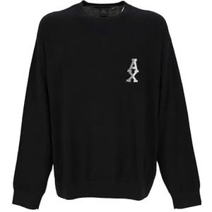 Armani Exchange Heren The Grid, Sustainable, Jacquard Logo Pullover Sweater, zwart, S