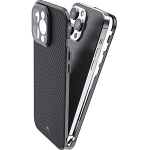 Black Rock - Hoes 360 graden glas case geschikt voor Apple iPhone 14 Pro Max I Carbon telefoonhoes, carbon achterkant (transparant met zwart frame)
