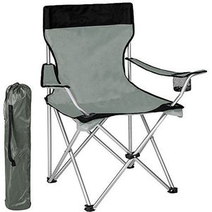 BAKAJI Klapstoel voor camping, strand, vissen, outdoor, staal en polyester, met vak voor dranken en smartphone (grijs)